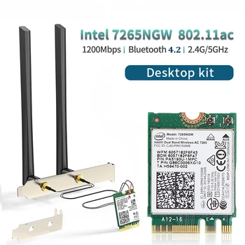 1200 Mb/s Dvofrekvencijska Bežična mrežna kartica 2,4 G 5G Intel 7265 802.11 AC WiFi Adapter Bluetooth 4,2 M. 2 Stolni Komplet Za Stolna RAČUNALA