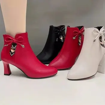 2023 godine, Novi trendi ženski Klasične Kratke Čizme bež boji visoke kvalitete na visokim petama, Žene zgodan modni crne zimske cipele