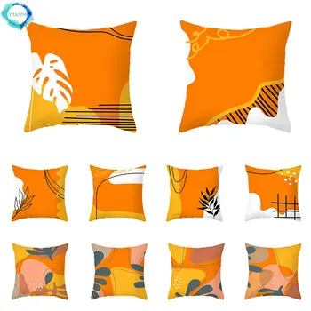 45x45 cm, narančaste Boje, Apstraktne geometrijske linije lišća, Jastučnica, Udoban presvlaku za kauč/naslona, Kućnog tekstila, jastučnice