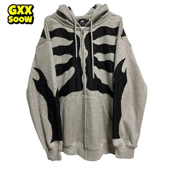 Berba hoodies zatvarač za muškarce, Moda Majica sa nepravilnim dizajnom u stilu patchwork, kaput 2023, Jesenski uličnu odjeću u stilu hip-hop, Majica Unisex