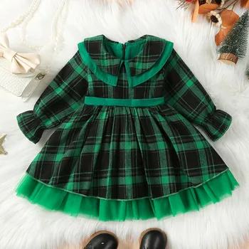 Božićna haljina za djevojčice od 0 do 5 godina, Zelene Elegantan haljinu princeza s ovratnikom 