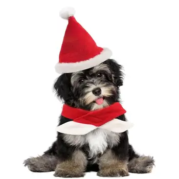 Božićni marama za pse sa šeširom Djeda Mraza, Podesiva Šešir Djeda Mraza za psa i Božićne ljubimca, Pletene Crvena marama, Božićne kostime za pas, Kućni ljubimac