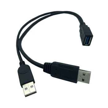 Crna USB 3.0 Ženski na Dual USB Muški Produžni kabel dodatno Napajanje za prijenos podataka Y za 2,5 