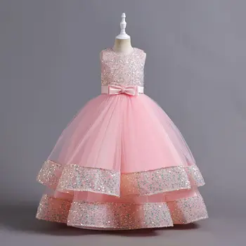Dječja haljina sa šljokicama, Dječja haljina Princeze s lukom, haljinu s cvjetnim uzorkom za djevojčice, kvalitetna haljina za nastupe na klavir za djevojčice s cvjetnim uzorkom