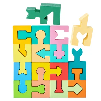 Drvene puzzle-slagalice, Puzzle u obliku Танграма, Geometrijski zagonetke, Drvene puzzle, Blokovi s uzorkom Montessori