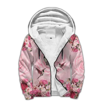 Dvorište Ptice i cvijeće u 3D ispis, muška zimska debela majica na munje, sportski Casual odijelo Unisex s kapuljačom, Toplo runo jakna KD31