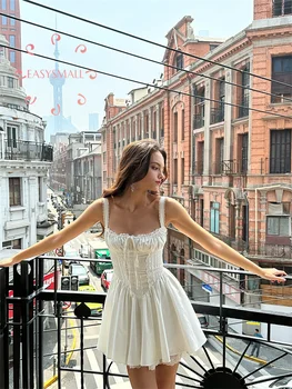 Easysmall For love lemons HOUSEOFCB Francuska haljina s remenom s ribom kosti Godišnje Balet odjeća Mala bijela suknja