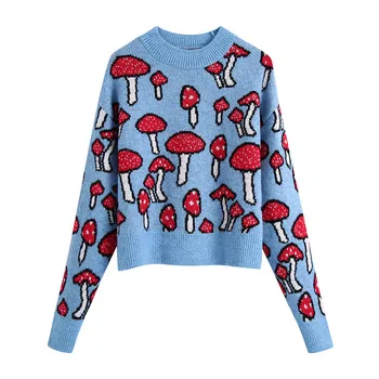 FUAMOS Novi proljetni Jednostavan Жаккардовый džemper s uzorkom gljiva u korejskom stilu, Ženski pulover Geometrica Maglione, Ženske skakači