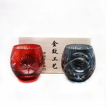 Japanski Staklenu Čašu Edo Kiriko s ručno rezbareni u obliku ribe, plava, crvena, Žuta, Čašu za viski i vino uz poklon kutiji