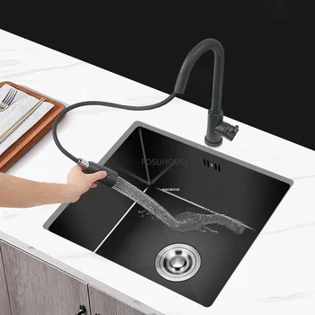Kuhinjski sudoper od nehrđajućeg čelika 304 Operite suđe za sudopera crne boje, genetika sudoper za pranje povrća