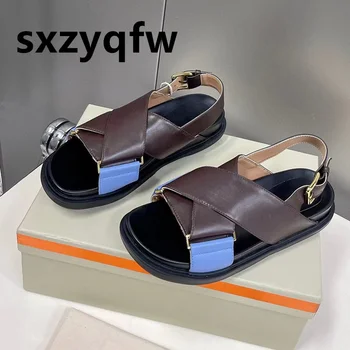 Ljetne sandale na trgu petu 2023, Marke kožne papuče, Ženske Odmor od manekenske na visoku petu cipele za žene, Dizajnerske Sandalias Mujer