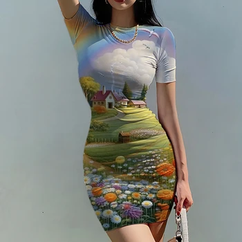 Ljetno novo donje tanku haljinu garden house s 3D ispis ženske haljine lijep stil donje tanku haljinu moderan donje tanku haljinu