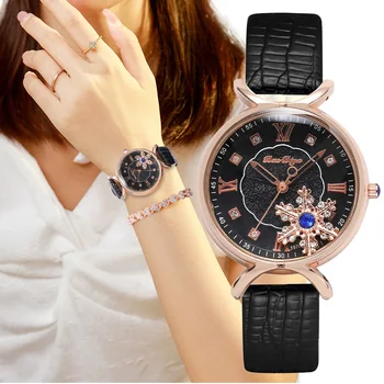 Luksuzni trendi ženski sat sa dijamantima, Ženske kvarc kožne ručni sat Sa Rimskim mobilnim lice u obliku Pahuljica, satovi