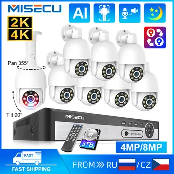 MISECU Sustav video nadzora 8CH 4MP 8MP 4K POE NVR 2-Sistemski Audio AI Otkrivanje osoba Boji Komplet za video Nadzor Noćni Vid CCTV Set