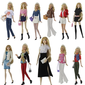 Moderan casual odjeća mješovita stilu, odijelo, komplet odjeće za lutke Barbie, višebojno odijelo, Cipele, torbu, novčanik za 1/6 lutke, pribor