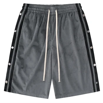 Muške gaćice s prorezom u patchwork stilu hip-hop Vanjska odjeća, Kratke hlače Harajuku Pamučna prugasta kratke hlače za trčanje Ljetne sportske kratke hlače