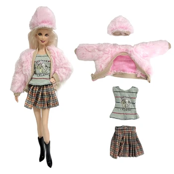 NK 4 Predmeta u paketu, Funky pink kaput + Mini + majica Плиссированная suknja + Šešir, Modernu odjeću za Barbie lutke Pribor, igračke