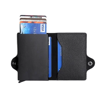 Novi Automatski pop-up-držač za kartice od Umjetne kože, Metalna kutija za kreditne kartice, Izdržljivog Sklopivi RFID-Антимагнитный muški držač za kartice