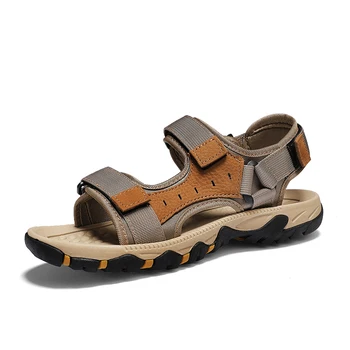 Novi Modni Ljetna muška obuća za odmor, Plažu i sandale, Visoke sandale od prirodne kože, Meke muške sandale, Velike veličina 38-48