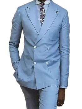 Odijelo Homme Muški Vjenčanje Kostime, Svijetlo Plava Muška sportska jakna, Hlače, Jakna od 2 predmeta, Hlače za Mladoženju, Odjeća za Mladoženje, Šivana po mjeri
