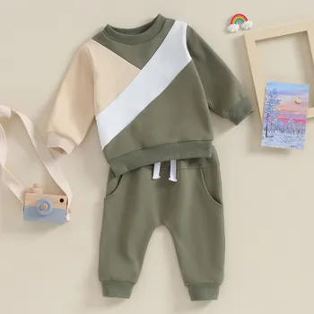 Odjeća Za male dječake, Setove sa pidžame iz 2 predmeta, proljeće-jesen, majica kontrastne boje s dugim rukavima, setove gornjeg i donjeg rublja za djecu