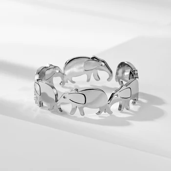 Otvoreni prsten od nehrđajućeg Čelika, Slatka slonovi, Pojedini Podesivi Prsten na prst, Modni nakit, Estetski Božićni pokloni