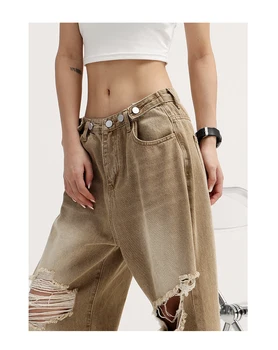 Poderane traperice ženske 2023, modni izravni slobodni tanke hlače s niskim strukom, široke hlače u retro stilu, застиранные starinski hlače