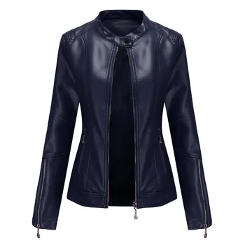 Proljeće-jesen Tanka ženska kožna jakna, tamno plavo kožni kaput, Мотоциклетное kaput od umjetne kože, crni kaput u stilu punk-rock