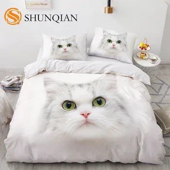Slatka 3D Komplet posteljine sa životinjama i Mačkama, Bijela Deka, Tema je Kućni Ljubimac za Djecu, Djevojčice, Žene, Muškarce, Pokloni, Dekoracije Za Kuću u Spavaću sobu