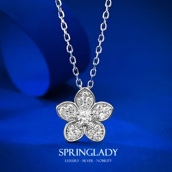SpringLady 100% 925 Sterling srebra, Laboratorijske Safir je Dragi kamen, Donje Ogrlica, Cvijeće, Ovjes, Fin nakit, poklone, Godišnjicu