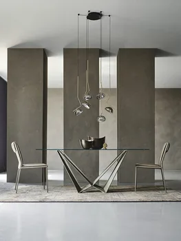 Stol od talijanskog stakla, stol za konferencije od kaljenog stakla, dizajn pravokutni stol u minimalistički stil