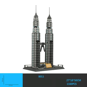 Svjetski poznata arhitektura Malezija, Centar grada Kuala Lumpur, Petronas twin Towers, blok, Model, Cigle, Igračke