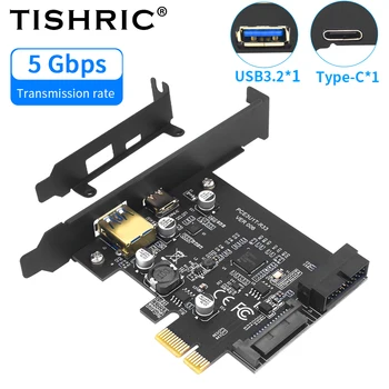 TISHRIC Novi USB 3,2 PCI E 1X za Type C Type-A 19Pin Adapter kartice za proširenje Super Speed 5 Gbit/s PCI-E USB3.2 Adapter kontroler hub