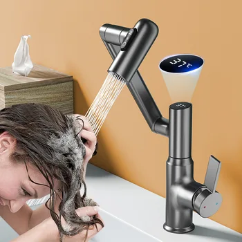 Višenamjenski led miješalica za sudoper, Digitalni zaslon, Dispenzer sa rotacijom 360 Stupnjeva, Miješalica za umivaonik sa toplom i hladnom vodom iz slavine za pranje kupaonice