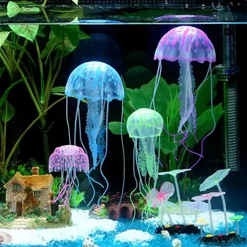YOUZI, 1 kom., užaren silikon umjetni nakit u obliku meduza za akvarijske ribe, Pejzaž izgled akvarija