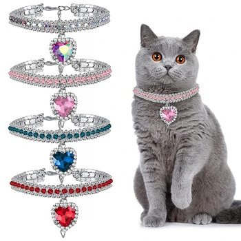 Za Рядного Ogrlice Kitty Cat Pribor s kristalima i dijamantima Tri ошейника Love Luxury Mačka Ovratnik Ovjes za Mačke Podesivi Crystal