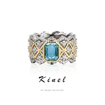 Кинель, srebro 925 sterling, originalni certifikat prsten s prozirnim plavim topaz za žene, luksuzni nakit pribor u stilu francuskog dvora u retro stilu