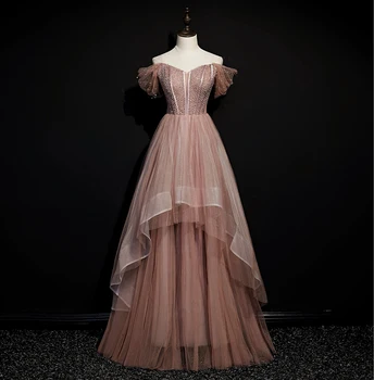 Кораллово-roza haljina slavne osobe, izvezena perle, s otvorenim ramenima, sjajna пайетки, večernje haljine trapeznog oblika za princeze za vjenčanje, 2023